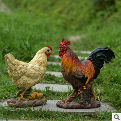 树脂工艺 别墅花园园艺品 仿真动物母鸡和公鸡 A-551